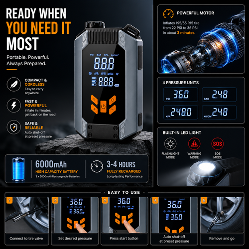 AeroDrive Air Pro™ Cordless Tire Inflator